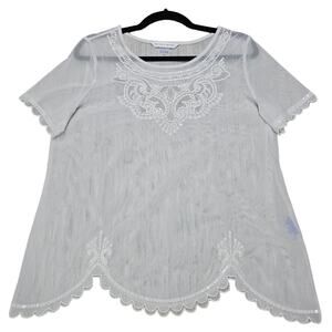 Peter Nygard Sheer White Embroidered Blouse